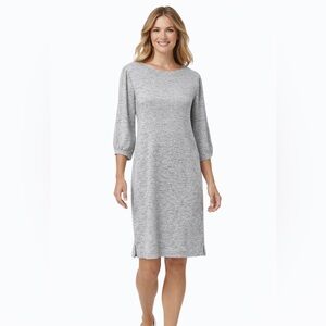 Chicos Knit Sweater Tunic Dress Casual Lounge Relaxed Fit Knee Length Gray S
